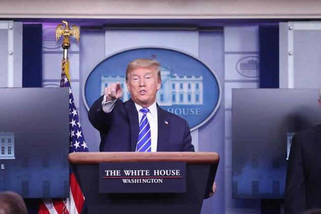 United States President Donald J. Trump is joined by members of the Coronavirus Task Force to deliver remarks on the COVID-19 pandemic in the James S. Brady Press Briefing Room of the White House in Washington, DC, USA, 23 April 2020. Copyright: xMichaelxReynoldsx xPoolxviaxCNPx MediaPunchx