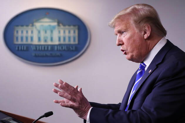 United States President Donald J. Trump is joined by members of the Coronavirus Task Force to deliver remarks on the COVID-19 pandemic in the James S. Brady Press Briefing Room of the White House in Washington, DC, USA, 23 April 2020. Copyright: xMichaelxReynoldsx xPoolxviaxCNPx MediaPunchx