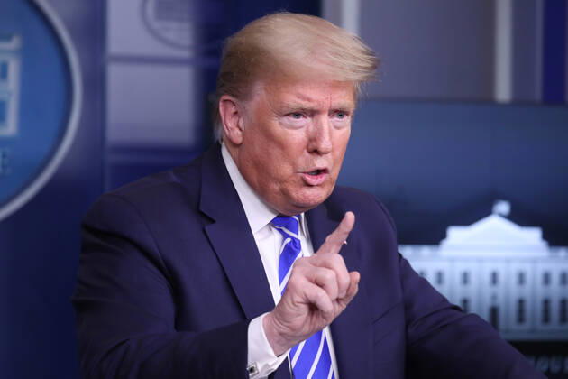 United States President Donald J. Trump is joined by members of the Coronavirus Task Force to deliver remarks on the COVID-19 pandemic in the James S. Brady Press Briefing Room of the White House in Washington, DC, USA, 23 April 2020. Copyright: xMichaelxReynoldsx xPoolxviaxCNPx MediaPunchx