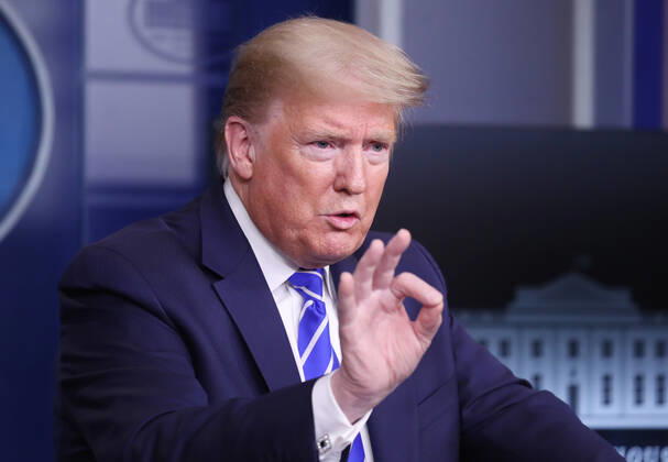 United States President Donald J. Trump is joined by members of the Coronavirus Task Force to deliver remarks on the COVID-19 pandemic in the James S. Brady Press Briefing Room of the White House in Washington, DC, USA, 23 April 2020. Copyright: xMichaelxReynoldsx xPoolxviaxCNPx MediaPunchx