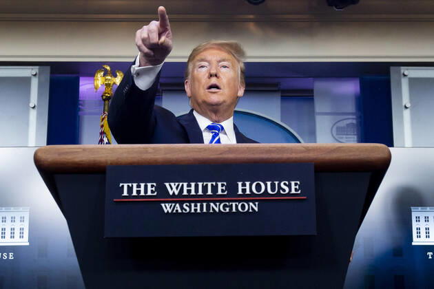 United States President Donald J. Trump participates in a news conference on the COVID-19 pandemic with members of the Coronavirus Task Force, in the James S. Brady Press Briefing Room of the White House in Washington, DC, USA, 23 April 2020. Copyright: xMichaelxReynoldsx xPoolxviaxCNPx MediaPunchx