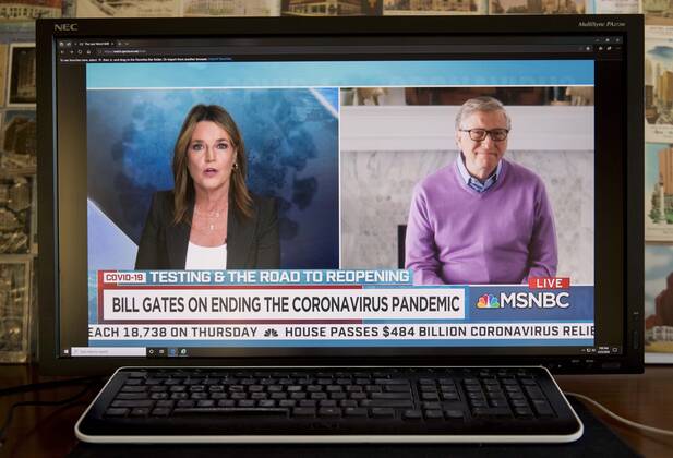 Coronavirus in den USA, Bill Gates im TV Interview April 23, 2020 - New York, New York - U.S. - A screen grab of a NBC s SAVANNAH GUTHRIE interviewing BILL GATES about the coronavirus pandemic. New York U.S. - ZUMAce6_ 20200423_zaf_ce6_002 Copyright: xBrianxCahnx