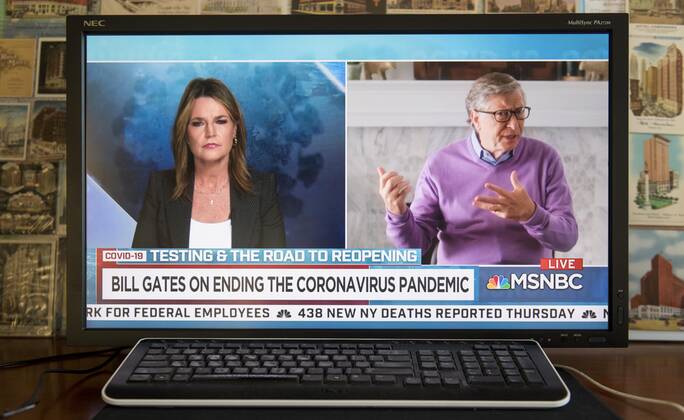 Coronavirus in den USA, Bill Gates im TV Interview April 23, 2020 - New York, New York - U.S. - A screen grab of a NBC s SAVANNAH GUTHRIE interviewing BILL GATES about the coronavirus pandemic. New York U.S. - ZUMAce6_ 20200423_zaf_ce6_003 Copyright: xBrianxCahnx