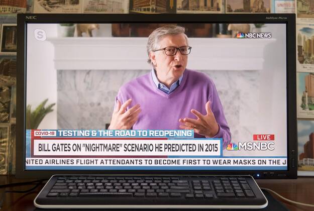 Coronavirus in den USA, Bill Gates im TV Interview April 23, 2020 - New York, New York - U.S. - A screen grab of a NBC s Savannah Guthrie interviewing BILL GATES about the coronavirus pandemic. New York U.S. - ZUMAce6_ 20200423_zaf_ce6_004 Copyright: xBrianxCahnx
