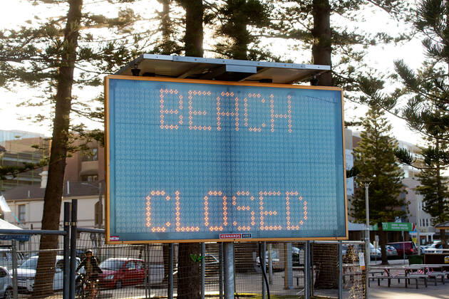 SYDNEY, AUSTRALIA - APRIL 23: Manly beach closed but exercising allowed due to COVID 19 on 23 April, 2020 in Sydney, Australia. (Photo by Speed Media Icon Sportswire)