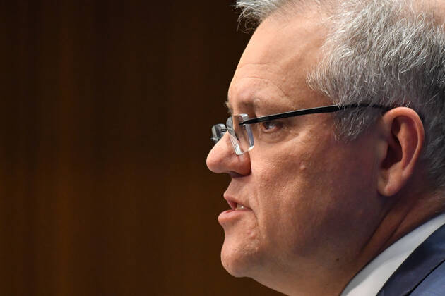 SCOTT MORRISON CORONAVIRUS UPDATE, Prime Minister Scott Morrison gives a coronavirus update at a press conference at Parliament House in Canberra, Friday, April 24, 2020. ( NO ARCHIVING, EDITORIAL USE ONLY, NO USE IN BOOKS WITHOUT CONSENT Canberra ACT AUSTRALIA  Copyright: xMICKxTSIKASx 20200424001465038366