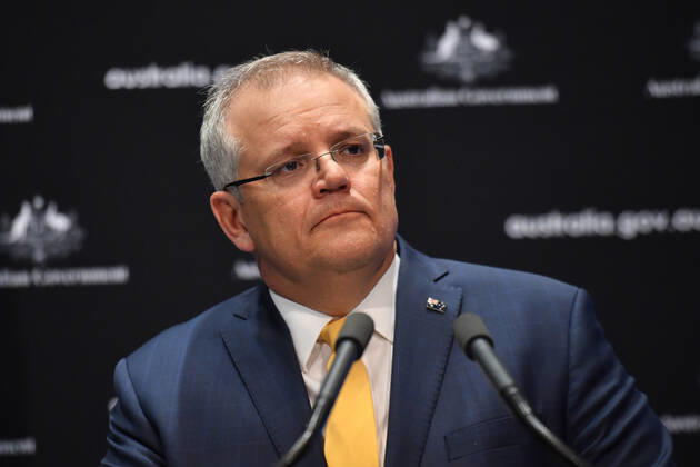 SCOTT MORRISON CORONAVIRUS UPDATE, Prime Minister Scott Morrison gives a coronavirus update at a press conference at Parliament House in Canberra, Friday, April 24, 2020. ( NO ARCHIVING, EDITORIAL USE ONLY, NO USE IN BOOKS WITHOUT CONSENT Canberra ACT AUSTRALIA  Copyright: xMICKxTSIKASx 20200424001465038939