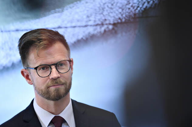 Coronavirus in Dänemark, Transportminister Benny Engelbrecht Pressekonferenz Transportminister Benny Engelbrecht (S), da transportministeren og ordfoererne holder doorstep om Femern Baelt-forbindelsen i Transport- og Boligministeriet i Koebenhavn, fredag den 24. april 2020.. , Copenhagen Denmark