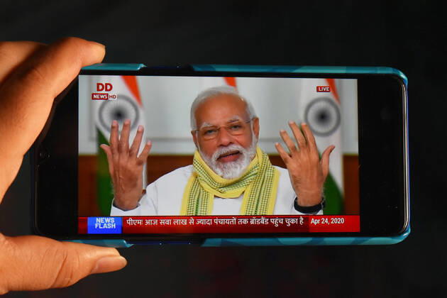 India: Narendra Modi on Panchayat Divas On a National Panchayat Day in India, Prime Minister Narendra Modi will interact with gram Panchayats of the whole country through video conference. It has been told by the central government that gram Panchayats have played an important role in prevention of infection of Covid-19, in which the supply of food grains to the poor and migrant laborers has played an important role. Today, on this occasion, PM, Modi will also launch the integrated e-Gram Swaraj portal through which the Gram Panchayats will be able to formulate development plans. Kolkata West Bengal India Copyright: SudiptaxDas