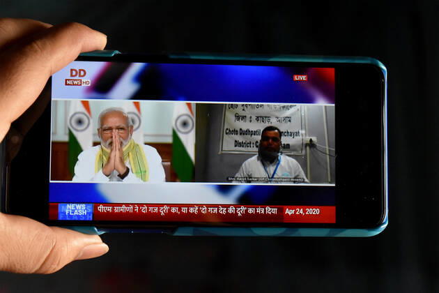 India: Narendra Modi on Panchayat Divas On a National Panchayat Day in India, Prime Minister Narendra Modi will interact with gram Panchayats of the whole country through video conference. It has been told by the central government that gram Panchayats have played an important role in prevention of infection of Covid-19, in which the supply of food grains to the poor and migrant laborers has played an important role. Today, on this occasion, PM, Modi will also launch the integrated e-Gram Swaraj portal through which the Gram Panchayats will be able to formulate development plans. Kolkata West Bengal India Copyright: SudiptaxDas