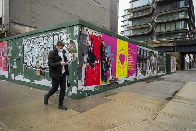 New York during the COVID-19 pandemic Distressed posters on an idle construction site in the West Chelsea neighborhood in New York during the COVID-19 lockdown on Friday, April 24, 2020. (  RichardxB.xLevine