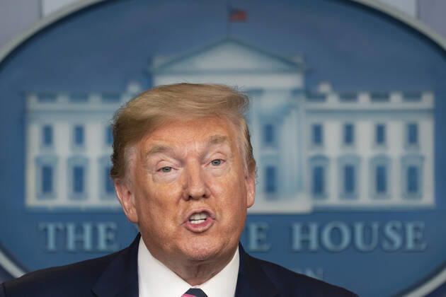 April 24, 2020, Washington, District of Columbia, USA: United States President Donald Trump participates in a news briefing with members of the Coronavirus Task Force at the White House in Washington, DC on April 24, 2020. .Credit: Pool via CNP Washington USA - ZUMAs152 20200424_zaa_s152_086 Copyright: xChrisxKleponisx