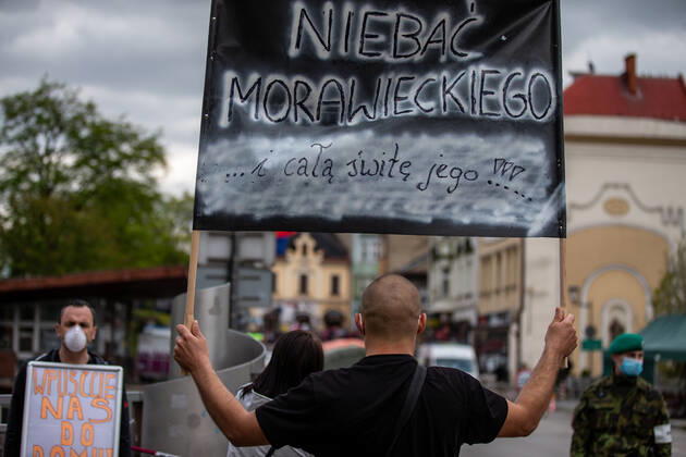 Residents of the areas along the Czech-Polish border met in the adjacent towns of Cesky Tesin and Cieszyn, situated each on the other side of the border, to protest against the border closure over covid-19 that has divided many families and barred many from commuting to work, on April 25, 2020, in Cesky Tesin, Czech Republic. (CTKxPhoto VladimirxPrycek) CTKPhotoP202004250225601 PRY 0014