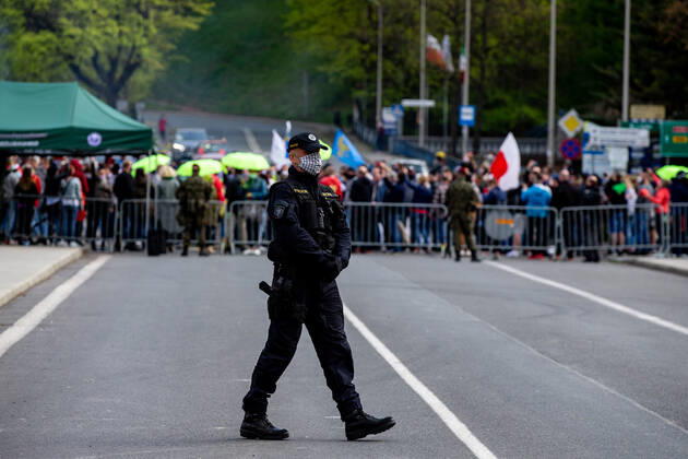 Residents of the areas along the Czech-Polish border met in the adjacent towns of Cesky Tesin and Cieszyn, situated each on the other side of the border, to protest against the border closure over covid-19 that has divided many families and barred many from commuting to work, on April 25, 2020, in Cesky Tesin, Czech Republic. (CTKxPhoto VladimirxPrycek) CTKPhotoP202004250233201 PRY 0016