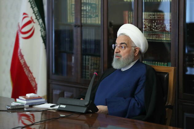 April 25, 2020, Tehran, Iran: Iranian President, HASSAN ROUHANI, attends National Committee on Combating Coronavirus (COVID-19) meeting in Tehran, Iran. Tehran Iran - ZUMAi98_ 20200425_zih_i98_002 Copyright: xIranianxPresidencyx