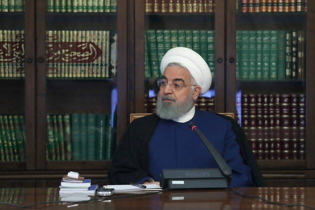 April 25, 2020, Tehran, Iran: Iranian President, HASSAN ROUHANI, attends National Committee on Combating Coronavirus (COVID-19) meeting in Tehran, Iran. Tehran Iran - ZUMAi98_ 20200425_zih_i98_005 Copyright: xIranianxPresidencyx