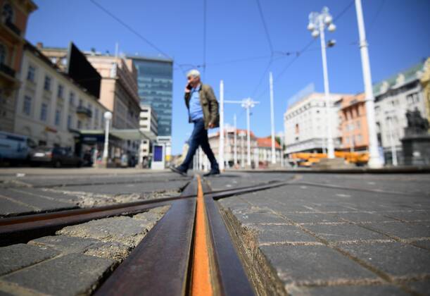 Rusty rails 26.04.2020., Croatia, Zagreb - The rails of the tram line are rusty and full of trash due to the ban on tram traffic. MarkoxLukunic PIXSELL