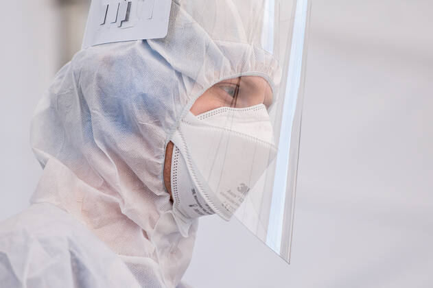 April 27, 2020, Gdansk, Poland: Medic seen during his work at the covid-19 drive thru in Gdansk. .The covid-19 drive thru testing center was opened in Gdansk on April 27. Tests are taken after prior registration. Patients without getting out of the car may be tested for coronavirus. Gdansk Poland - ZUMAs227 20200427_zip_s227_003 Copyright: xMateuszxSlodkowskix