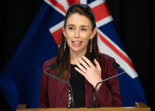 (200427) -- WELLINGTON, April 27, 2020 (Xinhua) -- New Zealand s Prime Minister Jacinda Ardern speaks at a press conference on April 27, 2020, the final day of Alert Level 4, in Wellington, New Zealand. New Zealand will move from COVID-19 Alert Level 4 to Alert Level 3 at 11:59 p.m. local time on Monday, relaxing on some businesses. The country will stay in Alert Level 3 for two weeks before a further review and Alert Level decision on May 11. (Mark Mitchell NZME Pool via Xinhua) Wellington