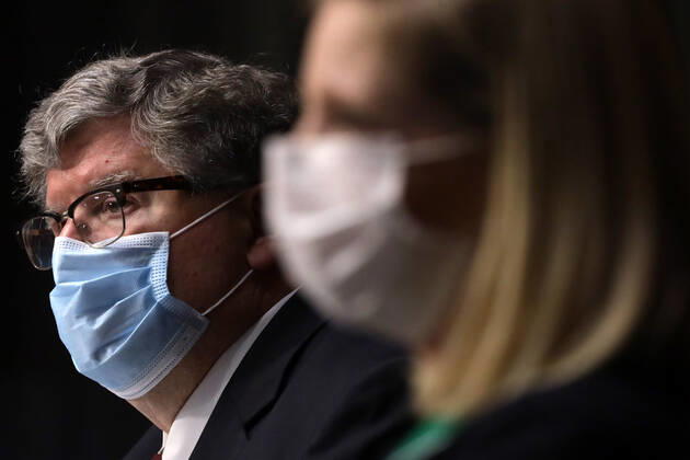 May 5, 2020, Washington, District of Columbia, USA: The Honorable Brian Miller (L) and Dana Wade (R) testify during a confirmation hearing before Senate Committee on Banking, Housing, and Urban Affairs May 5, 2020 at Dirksen Senate Office Building on Capitol Hill in Washington, DC. Brian Miller will become Special Inspector General for Pandemic Recovery at the U.S. Department of the Treasury and Dana Wade will become Assistant Secretary of U.S. Department of Housing and Urban Development if confirmed Washington USA - ZUMAs152 20200505_zaa_s152_303 Copyright: xAlexxWongx