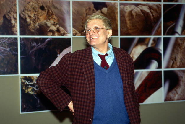 David Hockney David Hockney, britischer Maler, Grafiker, Bühnenbildner und Fotograf, bei der Eröffnung seiner Retrospektive im Museum Ludwig in Köln, Deutschland 1997. British painter, graphic artist, stage designer and photographer David Hockney at the opening of his retrospective at Museum Ludwig in Cologne, Germany 1997., Köln Nordrhein-Westfalen Deutschland Copyright: WolfgangxKühn UnitedArchives103684 EDITORIAL USE ONLY