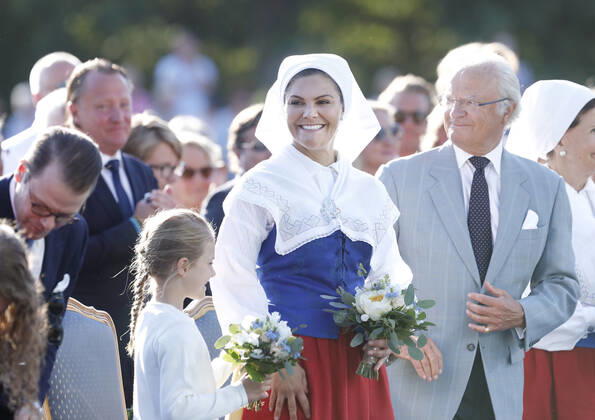 Prinsessan Estelle, kronprinsessan Victoria, kung Carl XVI Gustaf, Kungafamiljen under firandet av Victoriadagen pa Borgholms idrottsplats, Borgholm, Öland, 2019-07-14 (c) Patrik Österberg TT kod 2857 Borgholm Sweden x2857x Copyright: xPatrikxÖsterberg TTx Victoriadagen 2019