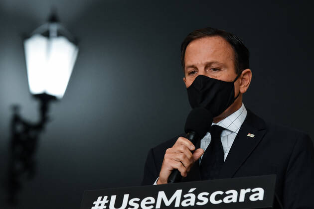SÃO PAULO, SP - 31.07.2020: COLETIVA DE IMPRENSA JOÃO DORIA COVID19 - João Doria, (PSDB) Governor of São Paulo, during a press conference on measures to combat the Coronavirus, (COVID-19) this Friday, (31) at the Palácio dos Bandeirantes. During the press conference, Governor João Doria (PSDB) spoke about the invitation he received from President Jair Bolsonaro, (Without a Party) to visit the Ribeira Valley, and about the Coronavirus vaccine (COVID-19). x1943958x RobertoxCasimiro