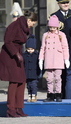 Crown Princess Victoria, Prince Oscar, Princess Estelle Crown Princess Victorias name day celebration in the inner courtyard of Stockholm Castle 2019 03 12 c Karin Törnblom TT Stockholm Sweden Royal Palace Sweden x2377x, Copyright: xKarinxTörnblom TTx Kronprinsessan Victorias namnsdag