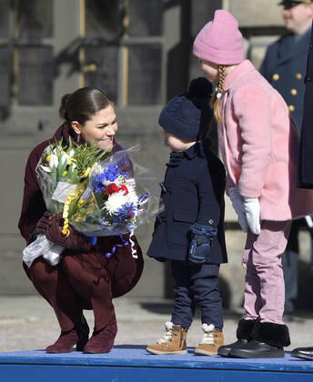 Crown Princess Victoria, Prince Oscar, Princess Estelle Crown Princess Victorias name day celebration in the inner courtyard of Stockholm Castle 2019 03 12 c Karin Törnblom TT Stockholm Sweden Royal Palace Sweden x2377x, Copyright: xKarinxTörnblom TTx Kronprinsessan Victorias namnsdag