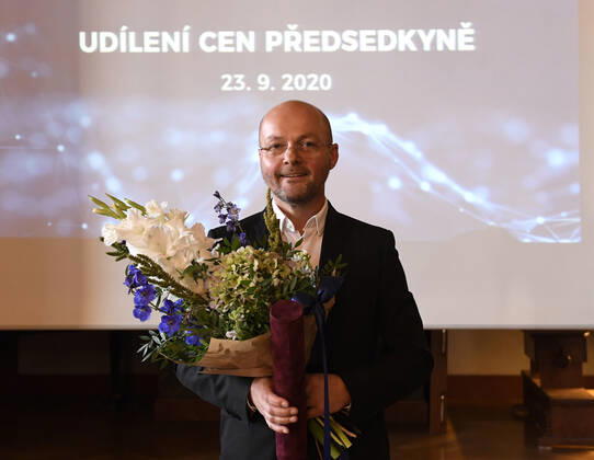 Five Czech scientists, on the photo musicologist and composer Ales Brezina, quantum chemist Judit Sponerova and mathematician Michal Pavelka, have received the Czech Science Foundation (GACR) award for outstanding results achieved within projects funded by GACR and focused on basic research, awarded by Foundation chairwoman Alice Valkarova in Prague, Czech Republic, today, on Wednesday, September 23, 2020. (CTKxPhoto MichalxKrumphanzl) CTKPhotoP202009230739901 kru 7