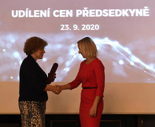 Five Czech scientists have received the Czech Science Foundation (GACR) award for outstanding results achieved within projects funded by GACR and focused on basic research, awarded by Foundation chairwoman Alice Valkarova (left) in Prague, Czech Republic, today, on Wednesday, September 23, 2020. On the photo receives the award from chairwoman geneticist Terezie Mandakova. (CTKxPhoto MichalxKrumphanzl) CTKPhotoP202009230752001 kru 6