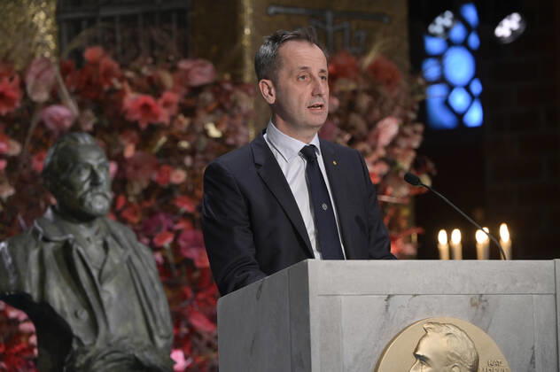 Professor Claes Gustafsson of Royal Swedish Academy of Sciences the winners of this years Nobel Prize in chemistry during the the Nobel Prize ceremony in the Golden Hall in the City Hall of Stockholm, Sweden, on Dec 10, 2020 Due to the corona Covid 19 pandemic, a digital awards ceremony takes place at the Stockholm  Copyright: xFredrikxSandberg TTx SWEDEN NOBEL CEREMONY