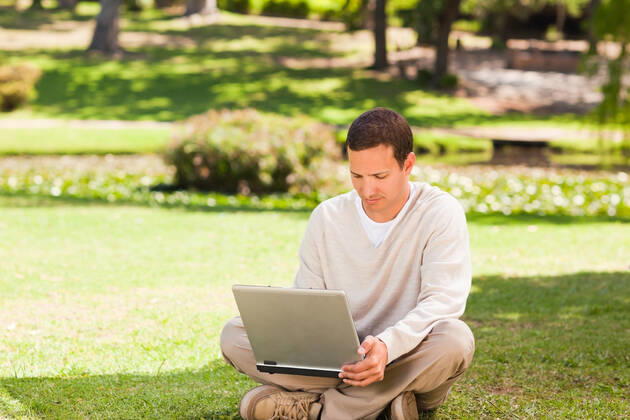 Man working on his laptop in the park Man working on his laptop in the park during the summer, model releasedadult, attractive, carefree, garden, green, greenery, handsome, happiness, happy, leisure, lifestyle, male, men, middle, one, outdoor, outside, park, people, person, relax, relaxation, single, sit, smile, summer, young, man, smiling, portrait, park, tree, laptop, working,