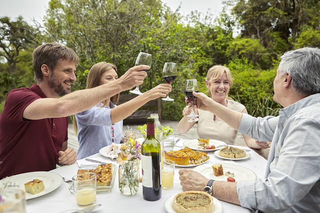 Happy family toasting wine glasses Copyright: DinocoxGreco B51494933