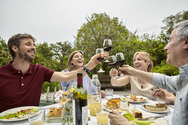 Happy family toasting wine glasses Copyright: DinocoxGreco B71697033