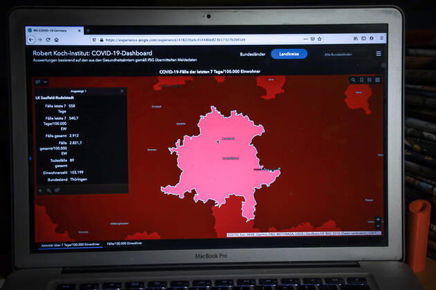 Coronavirus in Deutschland - Covid-19-Dashboard des Robert Koch-Institut DEU, Deutschland, Thüringen, Landkreis Saalfeld-Rudolstadt 09.01.2021: Die 7-Tage-Inzidenz (Fälle letzte 7 Tage 100.000 EW) beträgt 540,7