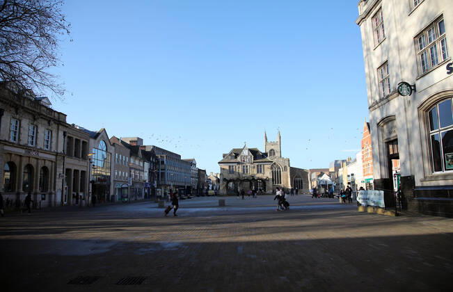 Peterborough City centre on the first weekend of Lockdown Three , in Peterborough, Cambridgeshire. Again, people are not allowed to leave home except for minimal food shopping, medical treatment, exercise - once a day, and essential work. 