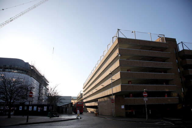 The Queensgate Shopping Centre car parks (right), are all closed on the first weekend of Lockdown Three , in Peterborough, Cambridgeshire. Again, people are not allowed to leave home except for minimal food shopping, medical treatment, exercise - once a day, and essential work. 