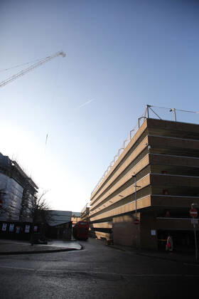 The Queensgate Shopping Centre car parks are all closed on the first weekend of Lockdown Three , in Peterborough, Cambridgeshire. Again, people are not allowed to leave home except for minimal food shopping, medical treatment, exercise - once a day, and essential work.