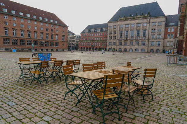 Kieler Innenstadt während des Corona-Lockdowns im Januar 2021 weitgehend leere Straßen -;Kieler Innenstadt während des Corona-Lockdowns im Januar 2021 weitgehend leere Straßen -, Kiel Schleswig-Holstein Deutschland Innenstadt