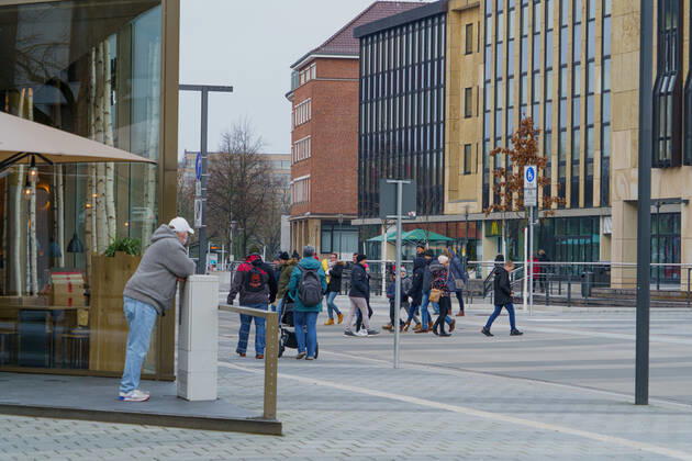 Kieler Innenstadt während des Corona-Lockdowns im Januar 2021 weitgehend leere Straßen -;Kieler Innenstadt während des Corona-Lockdowns im Januar 2021 weitgehend leere Straßen -, Kiel Schleswig-Holstein Deutschland Innenstadt