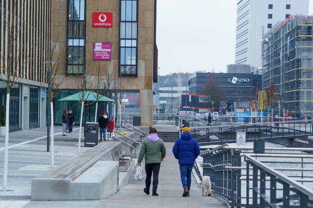 Kieler Innenstadt während des Corona-Lockdowns im Januar 2021 weitgehend leere Straßen -;Kieler Innenstadt während des Corona-Lockdowns im Januar 2021 weitgehend leere Straßen -, Kiel Schleswig-Holstein Deutschland Innenstadt
