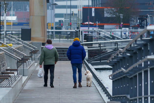 Kieler Innenstadt während des Corona-Lockdowns im Januar 2021 weitgehend leere Straßen -;Kieler Innenstadt während des Corona-Lockdowns im Januar 2021 weitgehend leere Straßen -, Kiel Schleswig-Holstein Deutschland Innenstadt