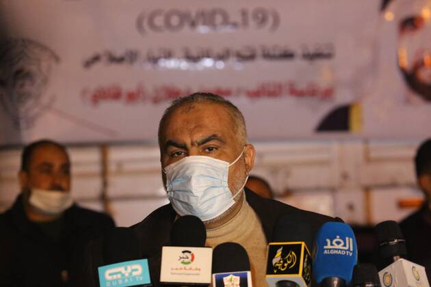 January 10, 2021, Rafah, Gaza Strip, Palestinian Territory: Hamas leader, Ghazi Hamad, speaks during a press conference during the entry of medical aid from the United Arab Emirate, in Rafah border crossing in the southern of Gaza Strip, on January 10, 2021. The second shipment of Emirati medical aid arrived in the Gaza Strip this evening, which includes medical aid provided to the Ministry of Health in the Gaza Strip, to enhance health efforts in the face of the Corona pandemic, including an oxygen production plant with all its accessories, respirators and other medical equipment Rafah Palestinian Territory - ZUMAap3_ 20210110_zaf_ap3_086 Copyright: xAshrafxAmrax