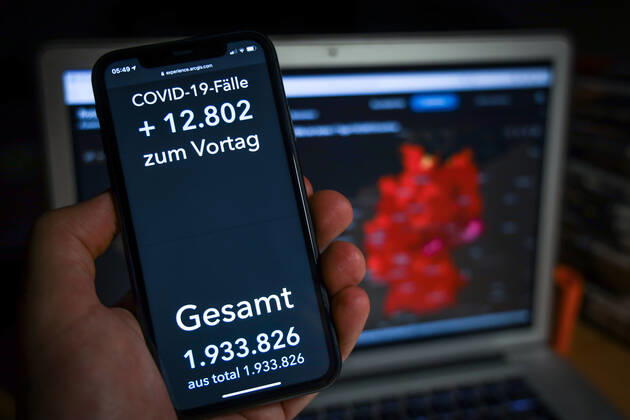 Coronavirus in Deutschland - Covid-19-Dashboard des Robert Koch-Institut 12.01.2021: Robert Koch-Institut: COVID-19-Fälle 1.933.826. Zugang um 12.802 gegenüber dem Vortag.