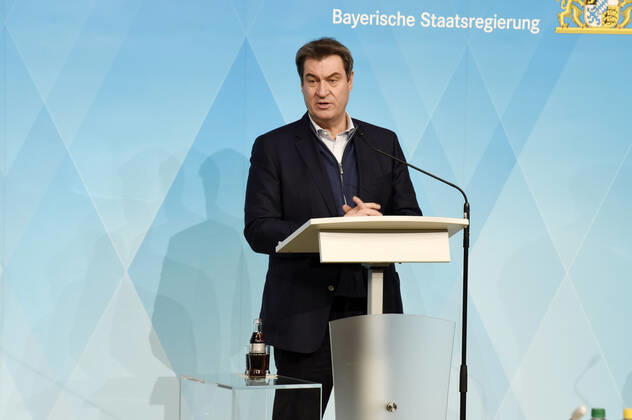 Markus Söder bei der Pressekonferenz zu den aktuellen Entwicklungen der Corona-Pandemie und Verschärfung der Maßnahmen zu deren Eindämmung im Freistaat Bayern im Prinz-Carl-Palais. München, 12.01.2021