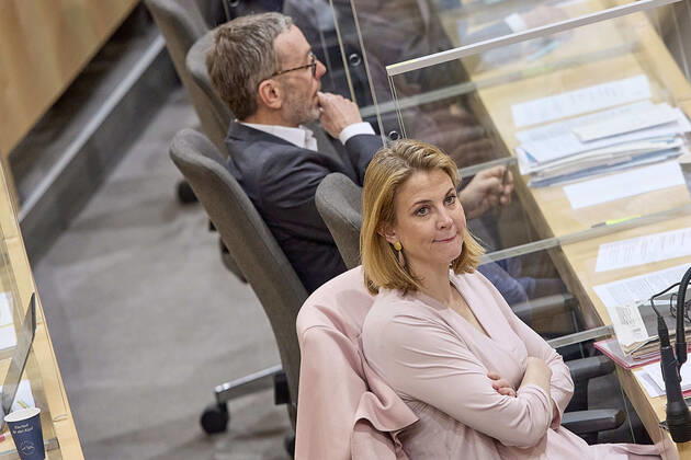 - Wien 13.01.2021 - Parlament Nationalrat Sondersitzung zum Coronavirus - Während der heutigen Sondersitzung wurde u.a. über den Stand bei den Impfungen, das Reintesten sowie die aktuelle Situation der Coronavirus-Mutation B.1.1.7 debattiert . PHOTO: FPÖ-Klubobmann Herbert Kickinger (L) und NEOS-Chefin Beate Meinl-Reisinger. Vienna (AUSTRIA) - Parliament National Council special session on the corona virus - During today s special session, among other things, the status of vaccinations, the so called free-testing and the current situation of the coronavirus mutation B.1.1.7 were debated. Nationalrat Sondersitzungzung Coronavirus