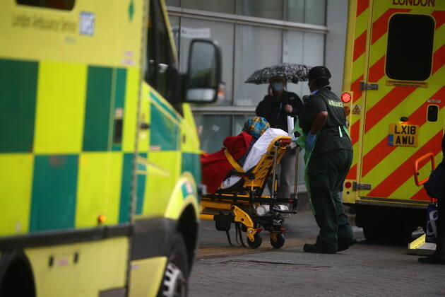 . 13 01 2021. London, United Kingdom. Patients arriving at the Royal London Hospital. A line of ambulances outside the hospital as the NHS is under extreme pressure. Royal London Hospital. Whitechapel.  xMarkxThomasx xi-Imagesx IIM-21981-0001