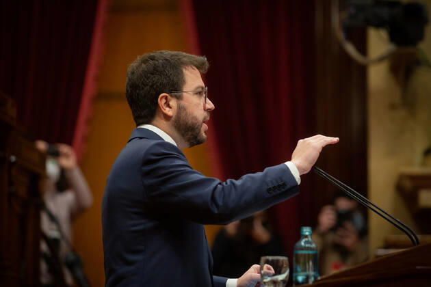 The Vice-president of the Government in charge of President and ERC candidate to the elections, Pere AragonÃ s, during his speech at the Permanent Delegation of the Parliament, in Barcelona, Catalonia, (Spain), on January 13, 2021. The session has been convened to report on the latest measures taken to combat the coronavirus pandemic. 13 JANUARY 2021;COVID;PANDEMIC;CATALONIA;PARLAMENT David Zorrakino LagenciaEP 01 13 2021 Barcelona, (Catalonia) Barcelona, (Catalonia) Spain Copyright: xDavidxZorrakinox 3514926