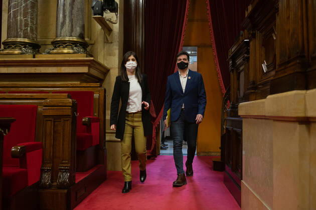 ERC s Deputy Secretary General and Spokesperson, Marta Vilalta; and the President of ERC in the Parliament, Sergi SabriÃ , on his arrival at a session held at the Parliament s Permanent Delegation in Barcelona, Catalonia, (Spain), on 13 January 2021. The session was convened to report on the latest measures taken to combat the coronavirus pandemic. 13 JANUARY 2021;COVID;PANDEMIC;CATALONIA;PARLAMENT David Zorrakino LagenciaEP 01 13 2021 Barcelona, (Catalonia) Barcelona, (Catalonia) Spain Copyright: xDavidxZorrakinox 3514971